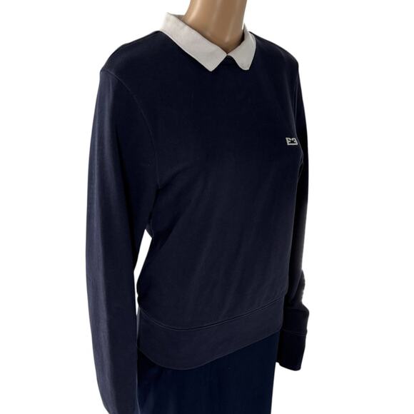 Frame Navy Blue Polo Collar Pullover Cotton Sweatshirt - Picture 6 of 11
